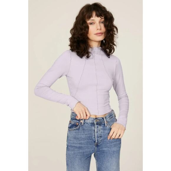 Good American Lettuce Edge Long Sleeve Mock Neck Top Pale Purple Women's 2 / M - Picture 1 of 8